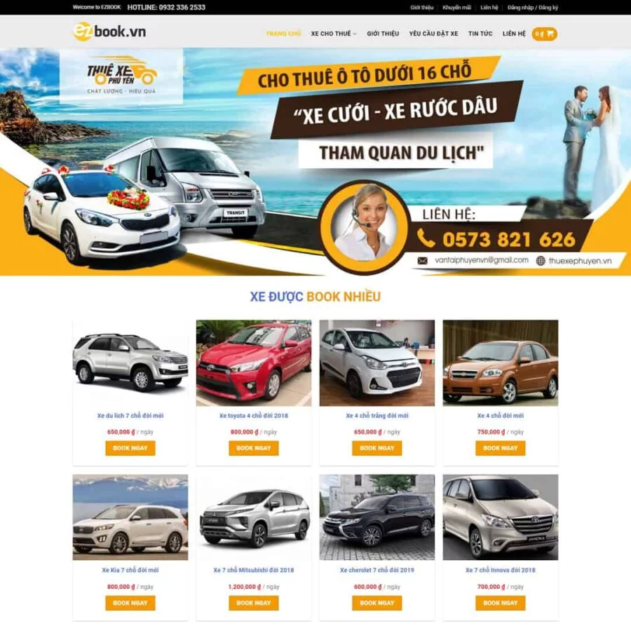 Mẫu website wordpress dịch vụ thuê xe du lịch